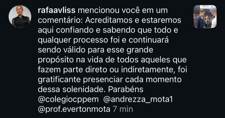 Mensagem de uma família do Colégio CPPEM